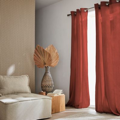 Set de 2 rideaux en gaze de coton ocre. tissu gaufré. 2x 135x240cm avec œillets