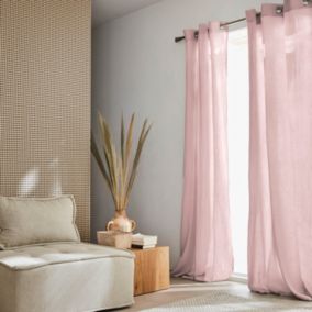 Set de 2 rideaux en gaze de coton rose. tissu gaufré. 2x 135x240cm avec œillets