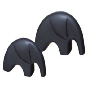 Set de 2 satuettes éléphants - céramique - noir - H15 - 5 cm - Atmosphera