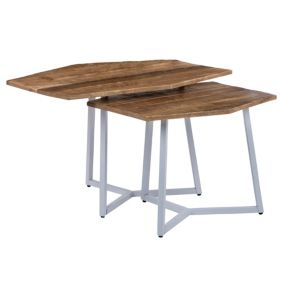 Set de 2 table basse gigogne bois massif manguier naturel fer blanc WOMO-DESIGN