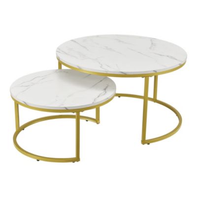 Set de 2 tables basses Christchurch rondes gigognes effet marbre blanc doré en.casa
