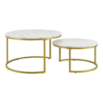 Set de 2 tables basses Christchurch rondes gigognes effet marbre blanc doré en.casa