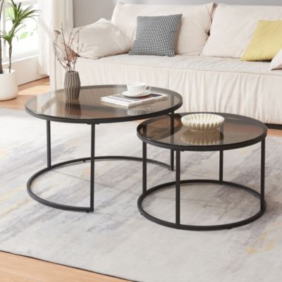 Set de 2 tables basses Kokkola gigognes verre fumé gris en.casa
