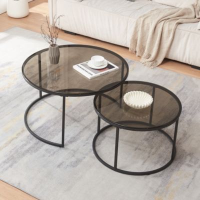 Set de 2 tables basses Kokkola gigognes verre fumé gris en.casa