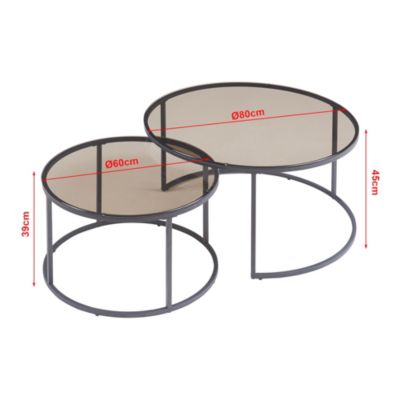 Set de 2 tables basses Kokkola gigognes verre fumé gris en.casa