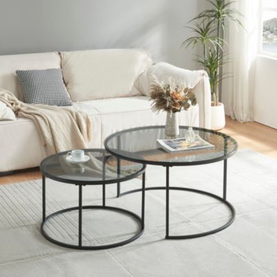 Set de 2 tables basses Kokkola rondes gigognes en verre fumé en.casa