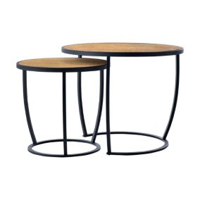 Set de 2 tables basses Neqi gigognes rondes noir effet bois en.casa