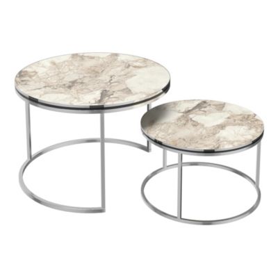 Set de 2 tables d'appoint Skagen rondes gigognes marbre blanc argent en.casa