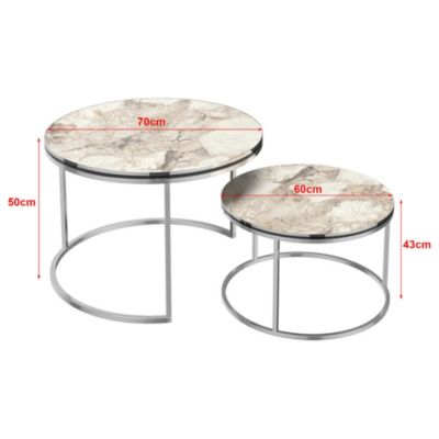Set de 2 tables d'appoint Skagen rondes gigognes marbre blanc argent en.casa