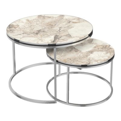 Set de 2 tables d'appoint Skagen rondes gigognes marbre blanc argent en.casa