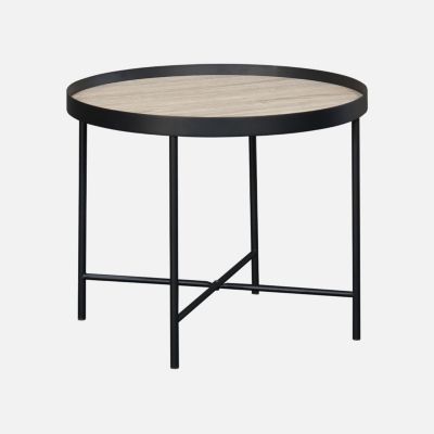 Set de 2 tables gigognes rondes pratiques en MDF effet bois de chêne avec pieds noirs