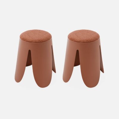 Set de 2 tabourets empilables terracotta. bouclette texturée. NIKI. D.30 / 44 x H46cm