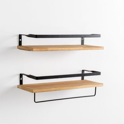 Set de 2 étagères murales Xavi avec porte-serviettes, bois de pin