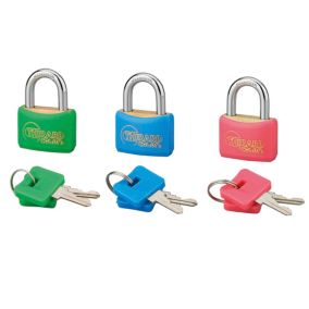 Set de 3 cadenas à clés Thirard corps thermoplastique et anse en acier coloris vert bleu et rose