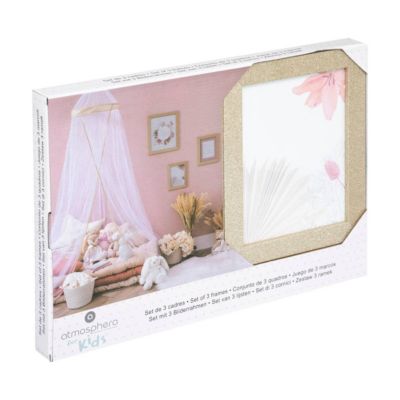 Set de 3 cadres photos enfant - bois et verre - doré - Atmosphera