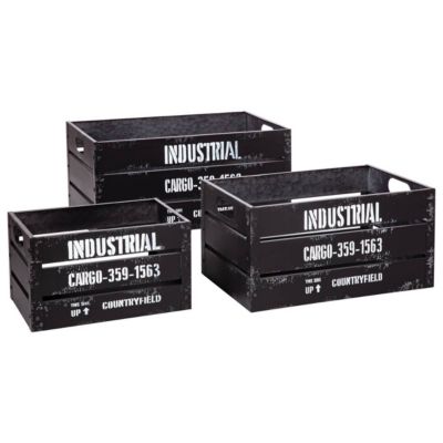 Set de 3 cagettes "Indus - métal - noir - Atmosphera