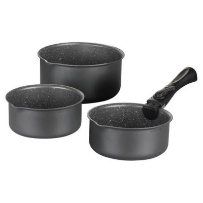 Set de 3 casseroles gris mat 16-18-20 cm + 1 poignée amovible - Tous feux dont induction