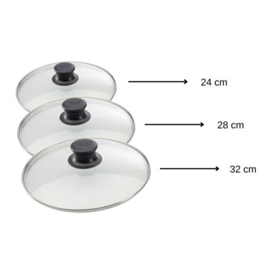 Set de 3 couvercles de cuisson en verre 24 cm 28 cm et 32 cm Elo