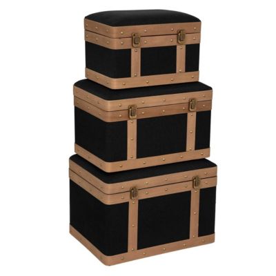 Set de 3 malles "Norah" - bois et lin - noir - Atmosphera