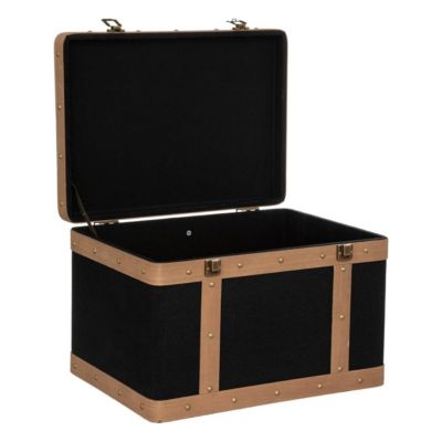 Set de 3 malles "Norah" - bois et lin - noir - Atmosphera