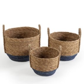 Set de 3 paniers Iria fibre naturelle, bleu/naturel