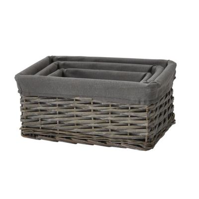 Set de 3 paniers osier et tissu gris Pattaya