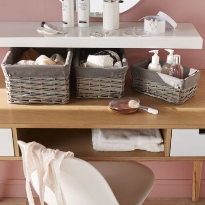 Set de 3 paniers osier et tissu gris Pattaya