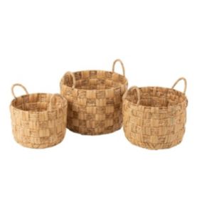 Set de 3 paniers ronds en jacinthe d'eau naturelle