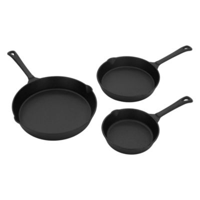 Set de 3 poêles BBQ en fonte noir 16cm 20cm 25cm avec poignée 2 becs verseurs