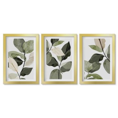 Set de 3 Tableaux Encadres Doré Tulup 20x30 cm Composition Murale Moderne pour Salon Feuilles de plantes bohèmes peintes
