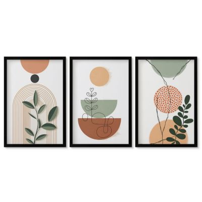 Set de 3 Tableaux Encadres Noir Tulup 40x60 cm Galerie Murale Formes végétales abstraites