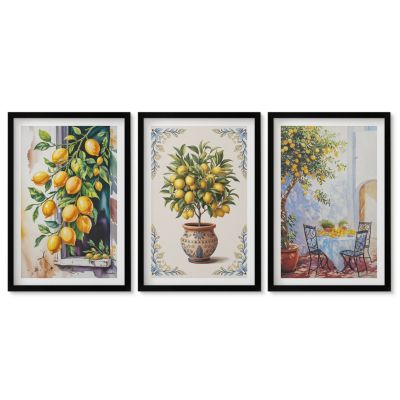Set de 3 Tableaux Encadres Noir Tulup 40x60 cm Murale Moderne pour Salon Citronniers fruits soleil