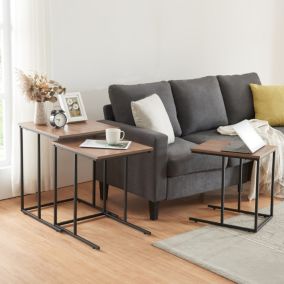 Set de 3 tables d'appoint Augustenborg gigognes noir effet noyer en.casa