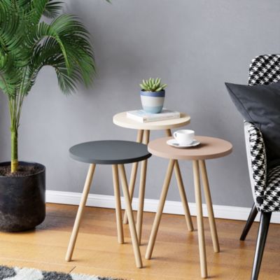 Set de 3 tables d'appoint Hjoerring rondes trépied blanc gris rose en.casa