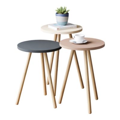 Set de 3 tables d'appoint Hjoerring rondes trépied blanc gris rose en.casa