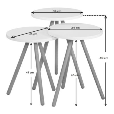 Set de 3 tables d'appoint Hjoerring rondes trépied blanc gris rose en.casa