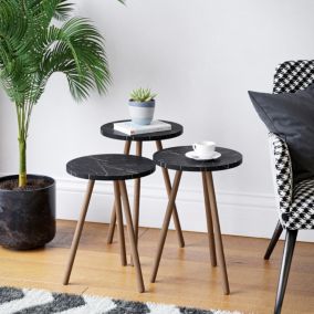 Set de 3 tables d'appoint Hjoerring rondes trépied noir en.casa