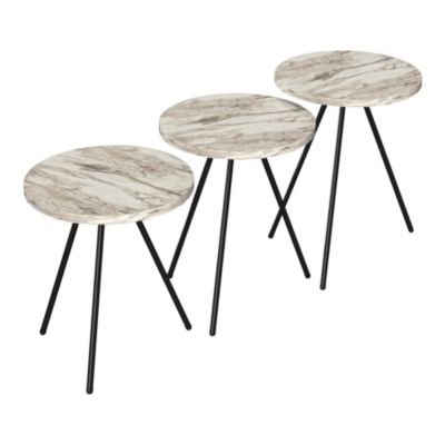 Set de 3 tables d'appoint Oelgod rondes gigognes marbre blanc noir en.casa