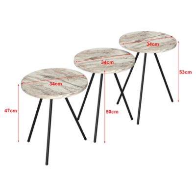Set de 3 tables d'appoint Oelgod rondes gigognes marbre blanc noir en.casa