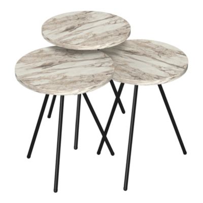 Set de 3 tables d'appoint Oelgod rondes gigognes marbre blanc noir en.casa
