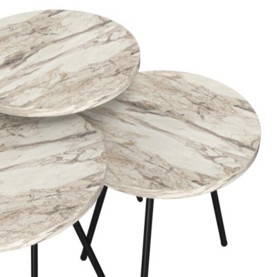Set de 3 tables d'appoint Oelgod rondes gigognes marbre blanc noir en.casa