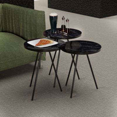 Set de 3 tables d'appoint Oelgod rondes gigognes marbre noir en.casa