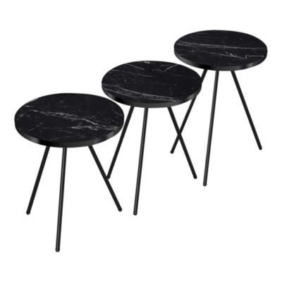 Set de 3 tables d'appoint Oelgod rondes gigognes marbre noir en.casa