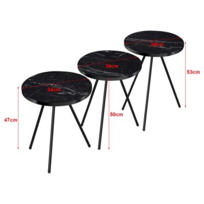 Set de 3 tables d'appoint Oelgod rondes gigognes marbre noir en.casa