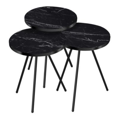 Set de 3 tables d'appoint Oelgod rondes gigognes marbre noir en.casa
