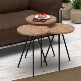 Set de 3 tables d'appoint Oelgod rondes gigognes naturel noir en.casa