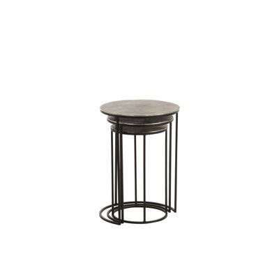 Set de 3 tables gigognes en aluminium noir 42x42x60 cm