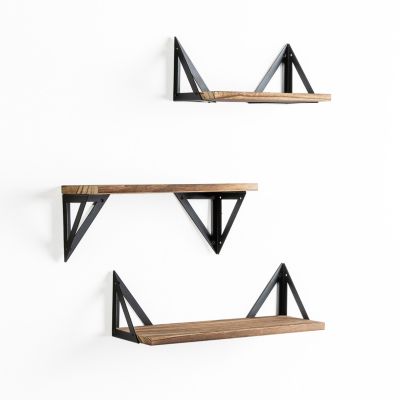 Set de 3 étagères murales Ceci métal noir et bois de paulownia