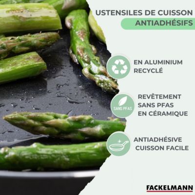 Set de 4 poêles 16 20 24 et 28 cm et 3 casseroles 16, 18 et 20 cm antiadhésives céramique et 6 ustensiles Fackelmann Brandao