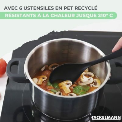 Set de 4 poêles 16 20 24 et 28 cm et 3 casseroles 16, 18 et 20 cm antiadhésives céramique et 6 ustensiles Fackelmann Brandao